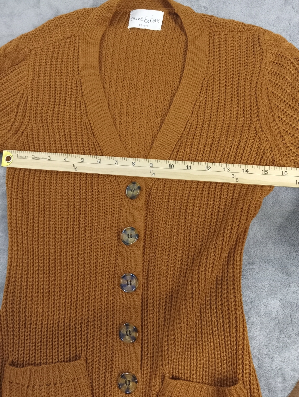 Olive & Oak Womens Petite Long Button-Front Knit Cardigan in Mustard Size PS - Picture 12 of 14